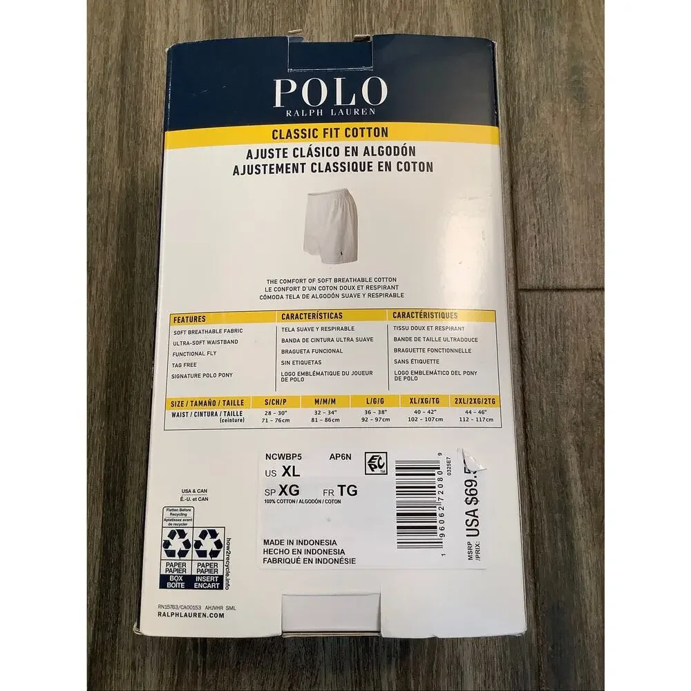 Polo Ralph Lauren Men's XL 5 Pack Classic Fit Cotton Woven Boxers Short V6-9